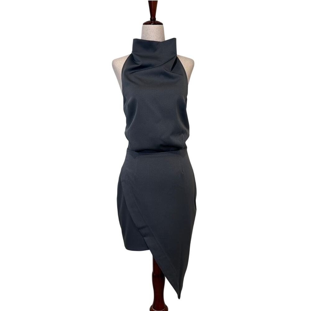 NWT Elliatt Camo Asymmetric Satin Cocktail Dress, Gray, Women's Small